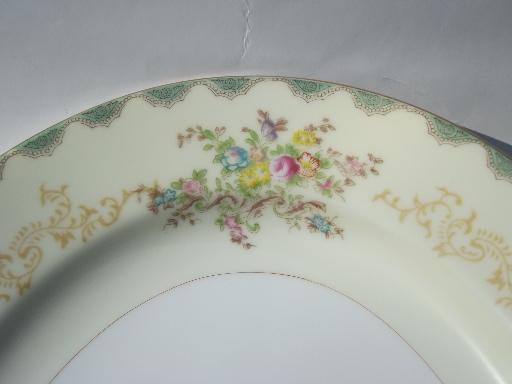 photo of huge vintage Meito Japan china platter tray, hand painted floral border #2