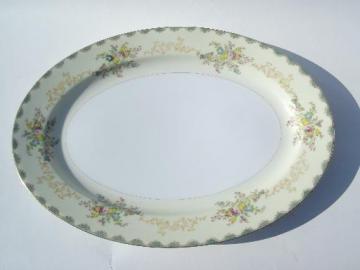 catalog photo of huge vintage Meito Japan china platter tray, hand painted floral border