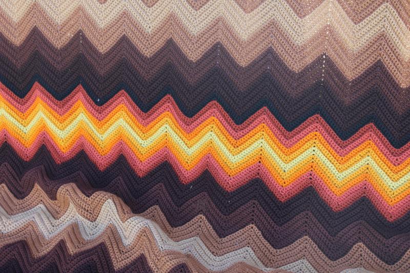 photo of huge vintage afghan, bedspread sized wool blanket ripple stripes in autumn colors #2