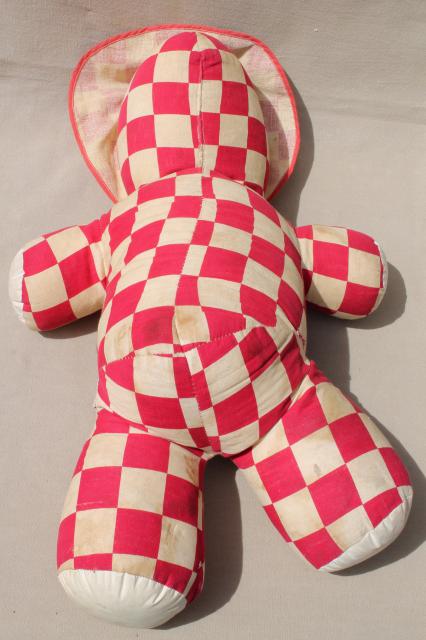 photo of huge vintage baby face doll w/ red & white checked cotton soft body, carnival prize toy #9