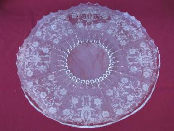 catalog photo of huge vintage elegant glass cake plate or platter, Prelude etched pattern