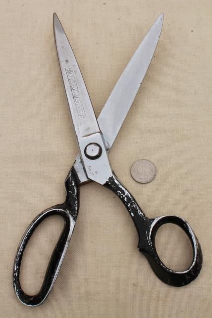 photo of huge vintage fabric shears upholstery or tailor's sewing scissors Clauss #332 #1