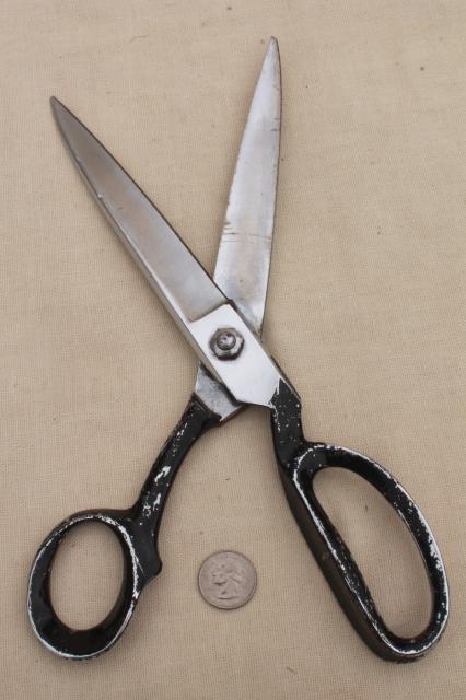 photo of huge vintage fabric shears upholstery or tailor's sewing scissors Clauss #332 #2