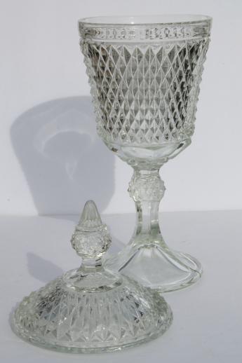 photo of huge vintage glass apothecary jar candy dish w/ lid, Indiana glass diamond point #2