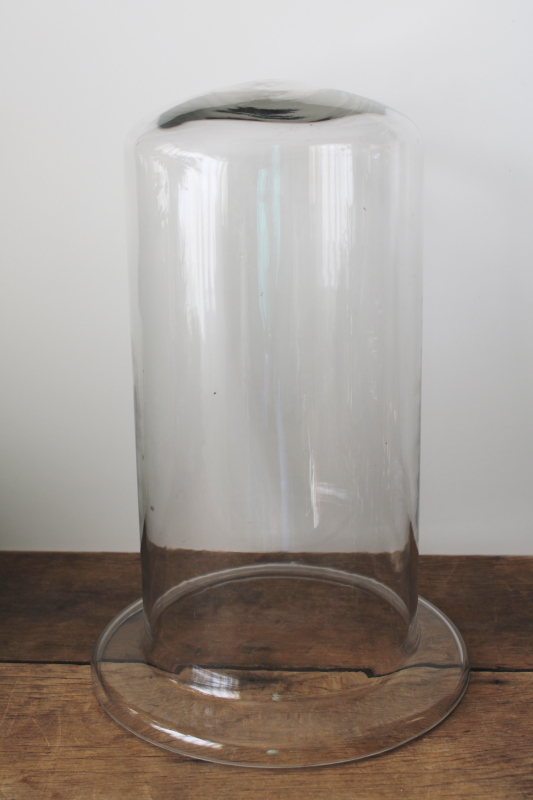 photo of huge vintage glass cloche, clock case cover or display dome tall narrow shape w/ wide rim base  #1