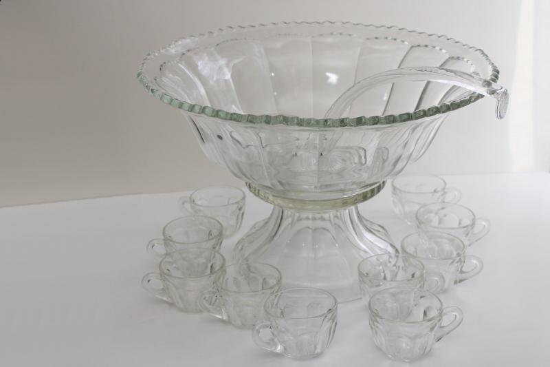 photo of huge vintage glass punch bowl set w/ glass ladle Heisey Colonial panel pattern glass #1