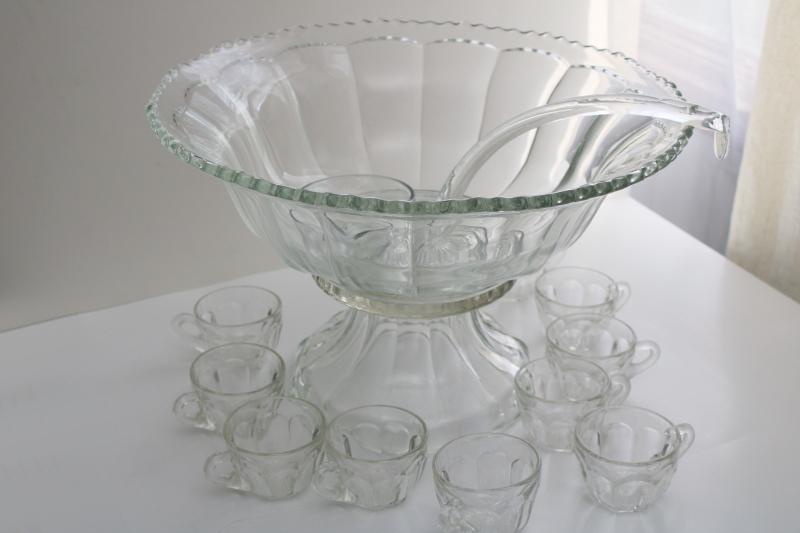 photo of huge vintage glass punch bowl set w/ glass ladle Heisey Colonial panel pattern glass #9