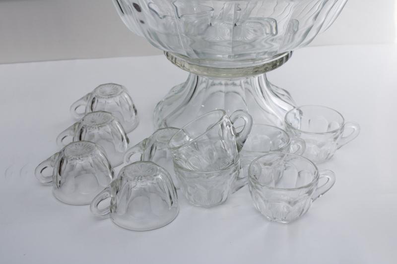 photo of huge vintage glass punch bowl set w/ glass ladle Heisey Colonial panel pattern glass #13