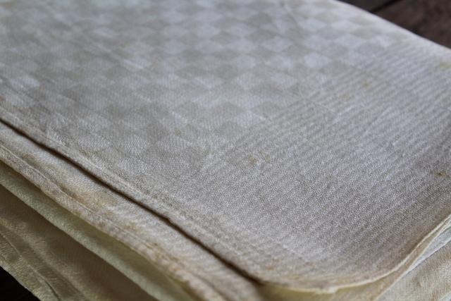photo of huge vintage linen banquet tablecloth, french country metis checked weave heavy damask #4