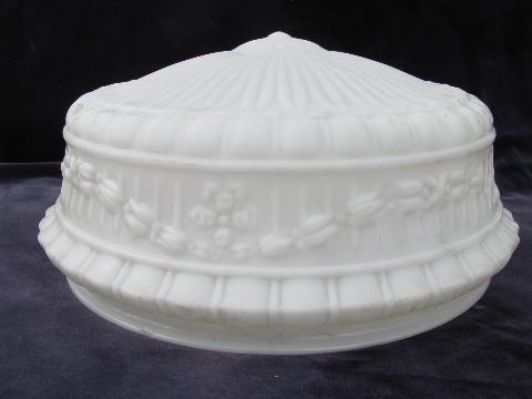 photo of huge vintage puffy satin glass lamp shade for antique electric ceiling light fixture #3