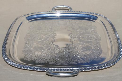 photo of huge vintage silver chrome serving tray, hotel service tray or waiter's tray #5