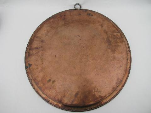 photo of huge vintage tinned copper charger tray, hand made in Europe #1