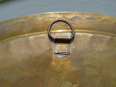 photo of huge vintage tooled brass tray or table top, solid brass with floral design #3