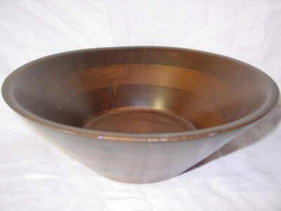 photo of huge vintage walnut wood salad bowl w/ 60s mod shape #1