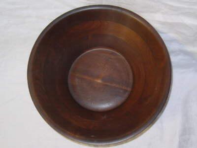 photo of huge vintage walnut wood salad bowl w/ 60s mod shape #2