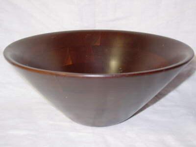 photo of huge walnut wood salad bowl w/ 60s mod shape, Vermillion vintage #1