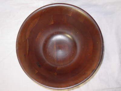 photo of huge walnut wood salad bowl w/ 60s mod shape, Vermillion vintage #2