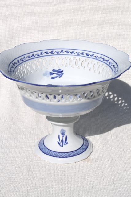 photo of huge white china fruit stand or compote bowl w/ delft style design in blue #2