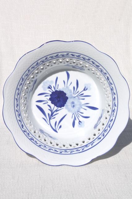 photo of huge white china fruit stand or compote bowl w/ delft style design in blue #3