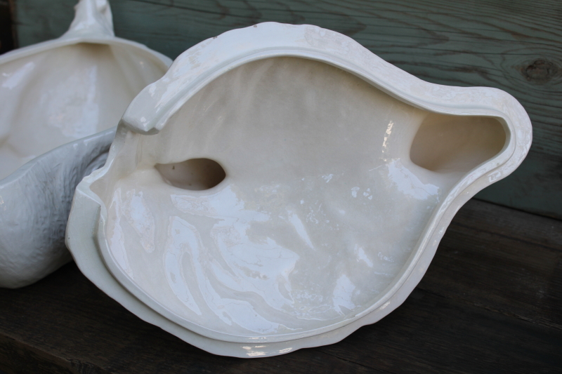 photo of huge white swan ceramic tureen, 1980s vintage hand painted luster glaze handmade ceramic swan  #12