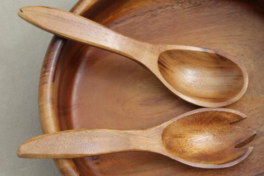 photo of huge wooden bowl & salad servers, mod vintage acacia wood salad set #6