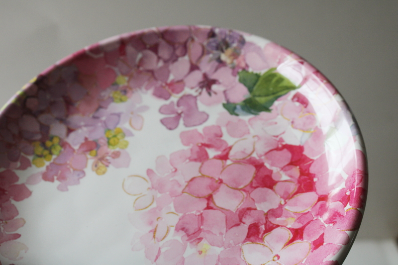 photo of hydrangeas floral melamine salad plates set of four different colors, shabby chic style  #3