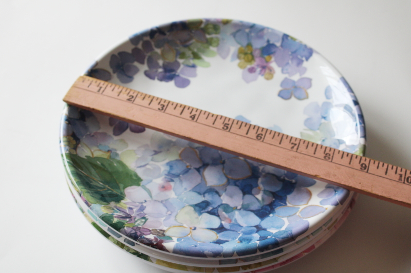photo of hydrangeas floral melamine salad plates set of four different colors, shabby chic style  #5