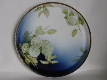 catalog photo of hydrangeas or snowball flowers, hand-painted vintage Bavaria china tray