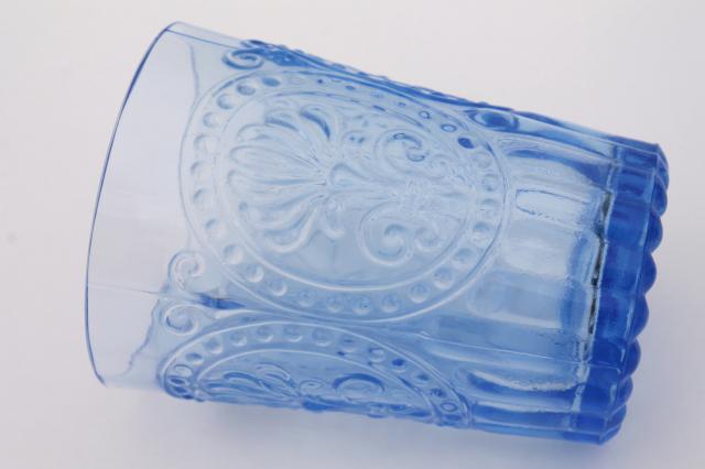 photo of ice blue pressed glass tumblers, embossed pattern glass drinking glasses set of 6 #6