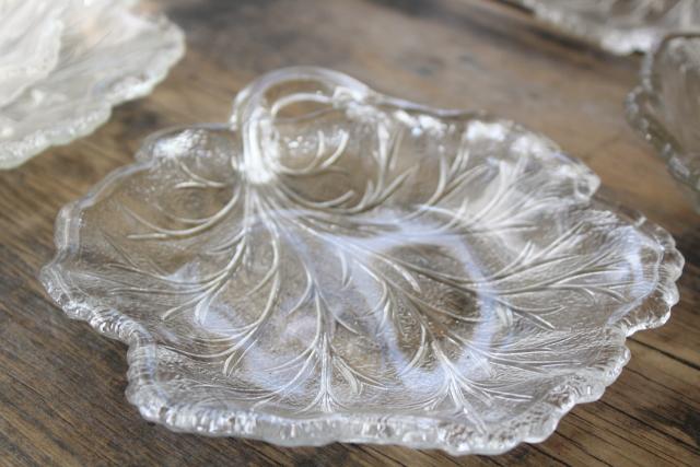 photo of ice textured glass salad plates & bowls, vintage Indiana glass pebble leaf pattern #2