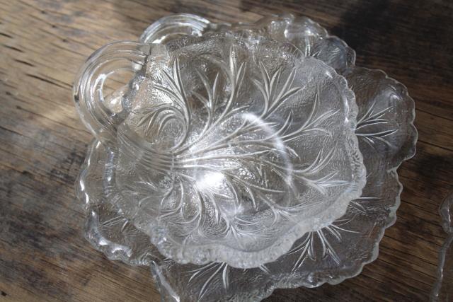 photo of ice textured glass salad plates & bowls, vintage Indiana glass pebble leaf pattern #4