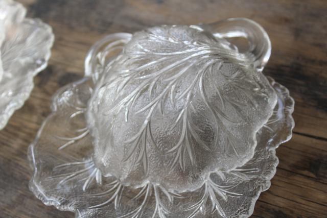 photo of ice textured glass salad plates & bowls, vintage Indiana glass pebble leaf pattern #5