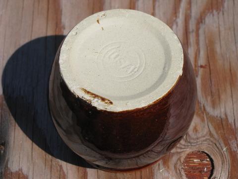 photo of individual bean pots, apple bakers or casseroles, old brown stoneware #3