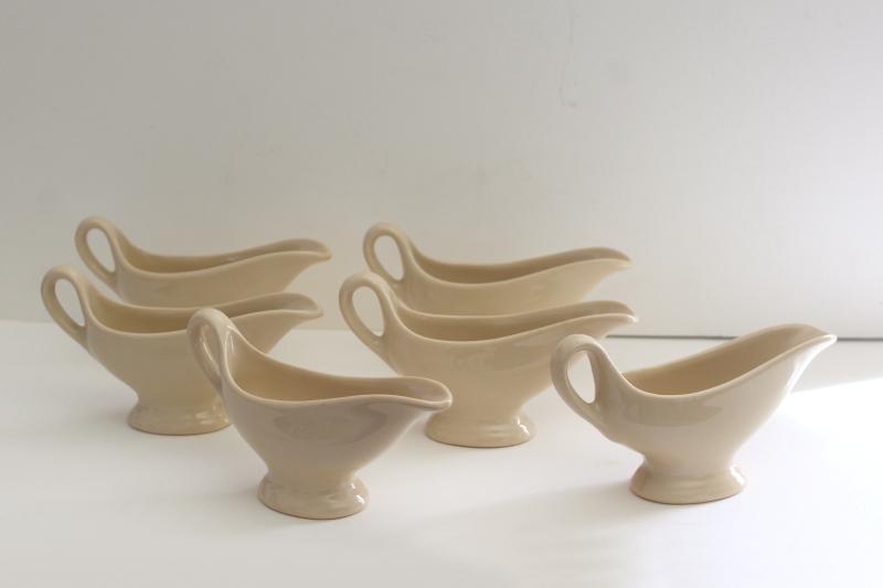 photo of individual gravy boats set, small sauce pitchers vintage adobe ware tan ironstone china #1