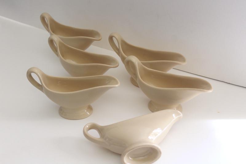 photo of individual gravy boats set, small sauce pitchers vintage adobe ware tan ironstone china #2