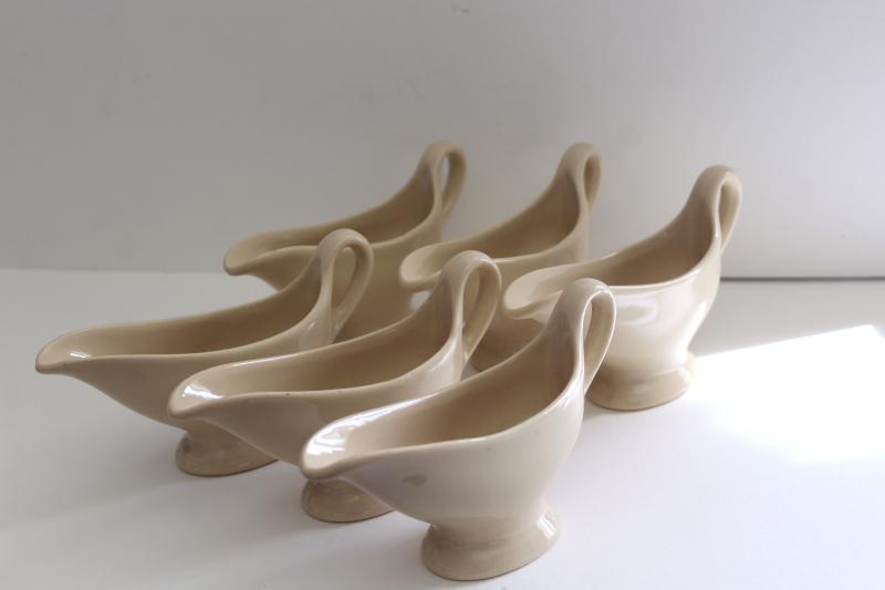 photo of individual gravy boats set, small sauce pitchers vintage adobe ware tan ironstone china #4