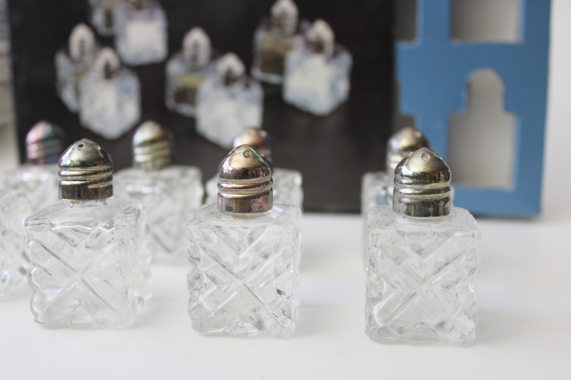 photo of individual mini salt & pepper shakers, four S&P sets glass w/ silver plate lids #2