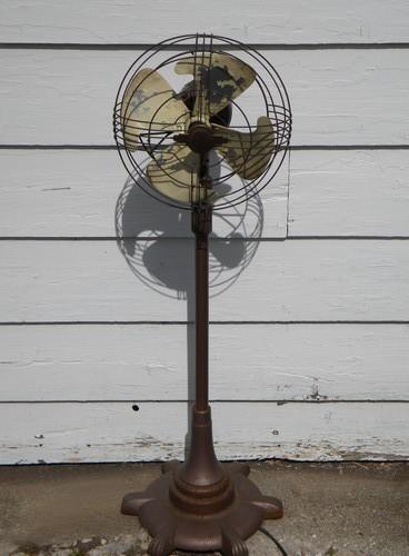 photo of industrial Art Deco vintage, machine-age adjustable floor fan, 1934 patent #1