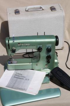 catalog photo of industrial vintage Viking Husquvarna 21E sewing machine, free arm w/ manual & case Sweden