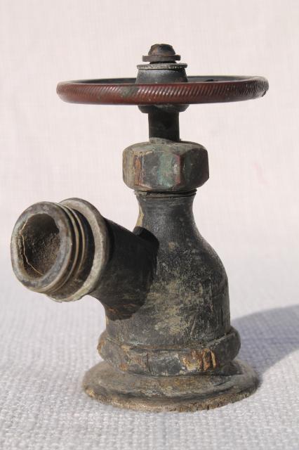 photo of industrial vintage brass garden spigot  valve outdoor faucet w/ bronze wheel tap handle  #1