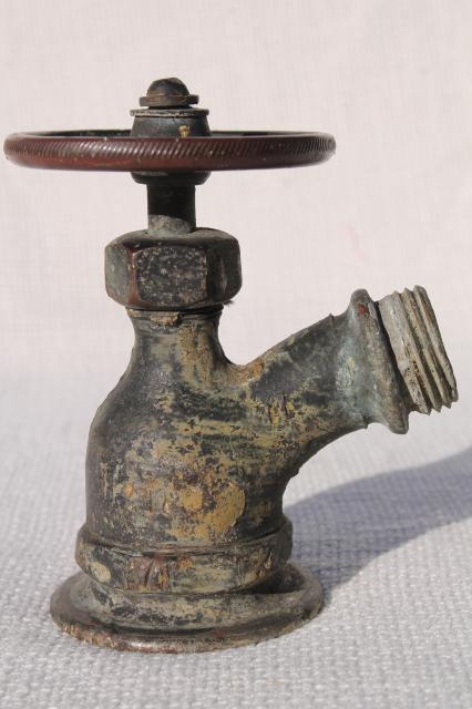 photo of industrial vintage brass garden spigot  valve outdoor faucet w/ bronze wheel tap handle  #3