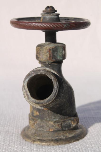 photo of industrial vintage brass garden spigot  valve outdoor faucet w/ bronze wheel tap handle  #6