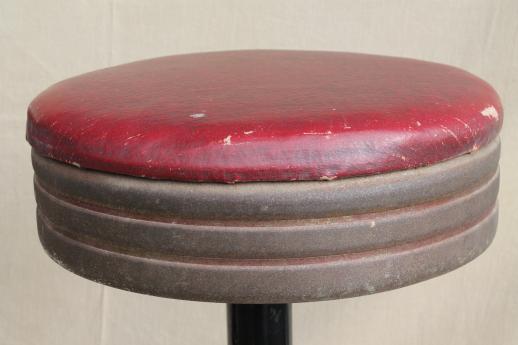 photo of industrial vintage metal stools, antique cast iron bar / counter stools with original seats #10