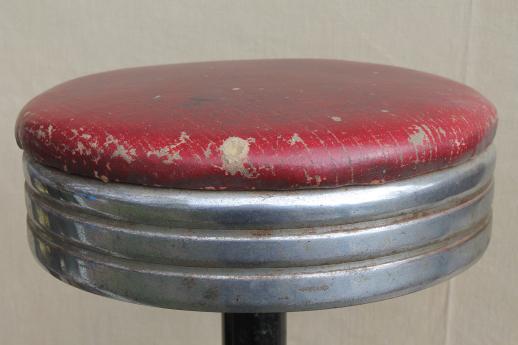 photo of industrial vintage metal stools, antique cast iron bar / counter stools with original seats #11