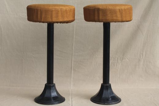 photo of industrial vintage metal stools, antique cast iron bar / counter stools with original seats #12