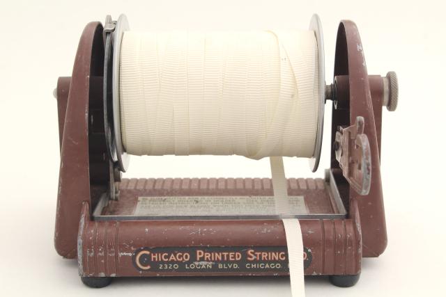 photo of industrial vintage spool holder w/ cutter, parcel wrapping twine / gift ribbon dispenser #1