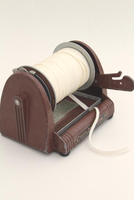 photo of industrial vintage spool holder w/ cutter, parcel wrapping twine / gift ribbon dispenser #6