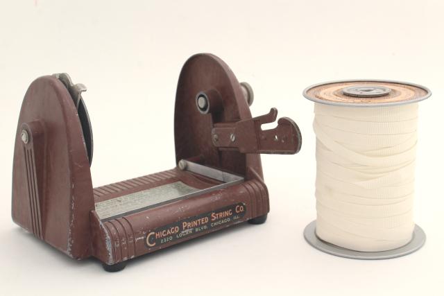 photo of industrial vintage spool holder w/ cutter, parcel wrapping twine / gift ribbon dispenser #10