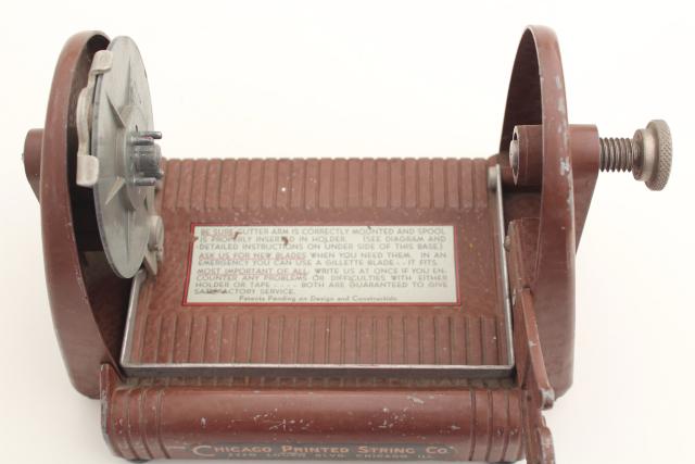 photo of industrial vintage spool holder w/ cutter, parcel wrapping twine / gift ribbon dispenser #12