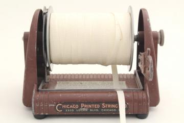 catalog photo of industrial vintage spool holder w/ cutter, parcel wrapping twine / gift ribbon dispenser